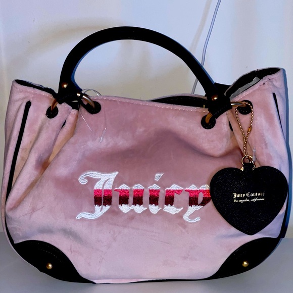 New Juicy Couture Retro Vibe Satchel Tote Brown Dusty Pink Bag Velour Viral - Picture 1 of 4